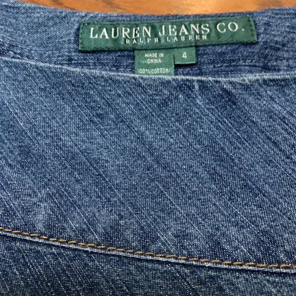 Lauren Jeans Co Denim Midi 100% Cotton Blue Patched Paneled Design Y2K Boho - Picture 5 of 11